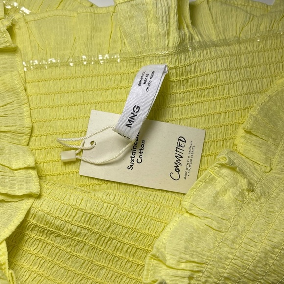 MNG Mango Women’s Butter Yellow Ruffle Smocked Off Shoulder Top NWT size XL - Picture 5 of 9